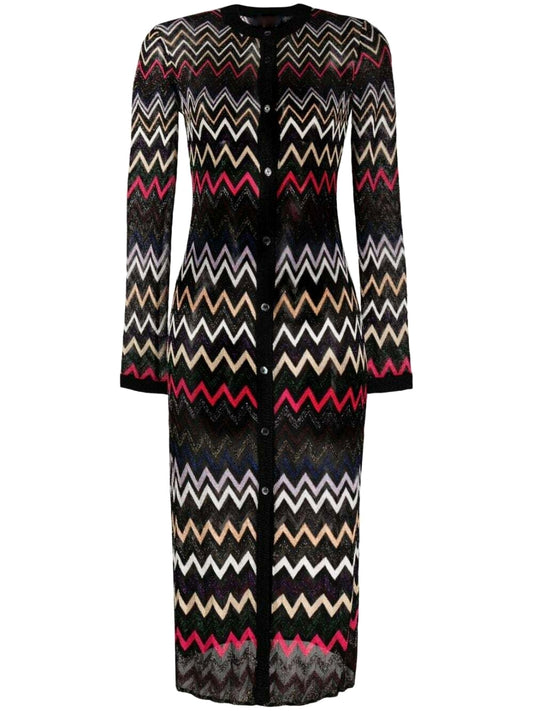 Multicolor Zig Zag Knit Metallic Cardigan Midi Dress Branna Couture