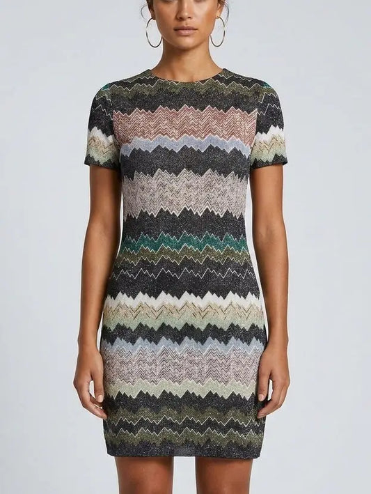 Flared Ribbed Knit Dress in White - S - Dresses