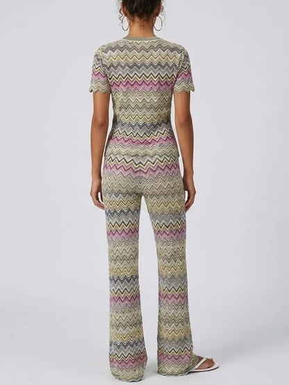 Multicolor Chevron Knit Top and Pant Set - Suits & Sets