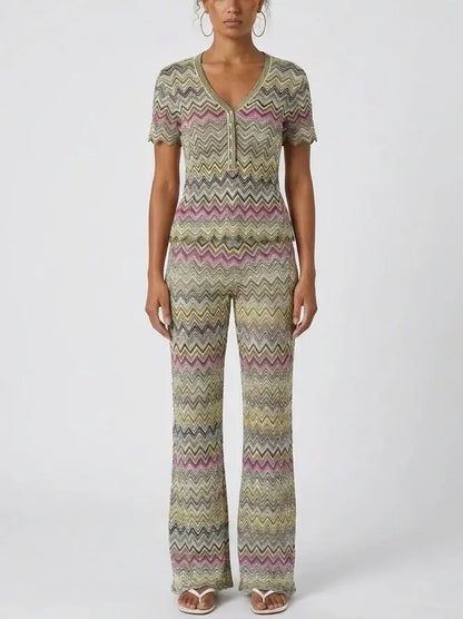 Multicolor Chevron Knit Top and Pant Set - Suits & Sets