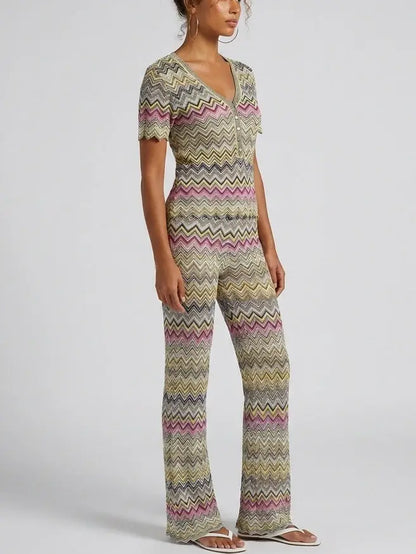 Multicolor Chevron Knit Top and Pant Set - Suits & Sets