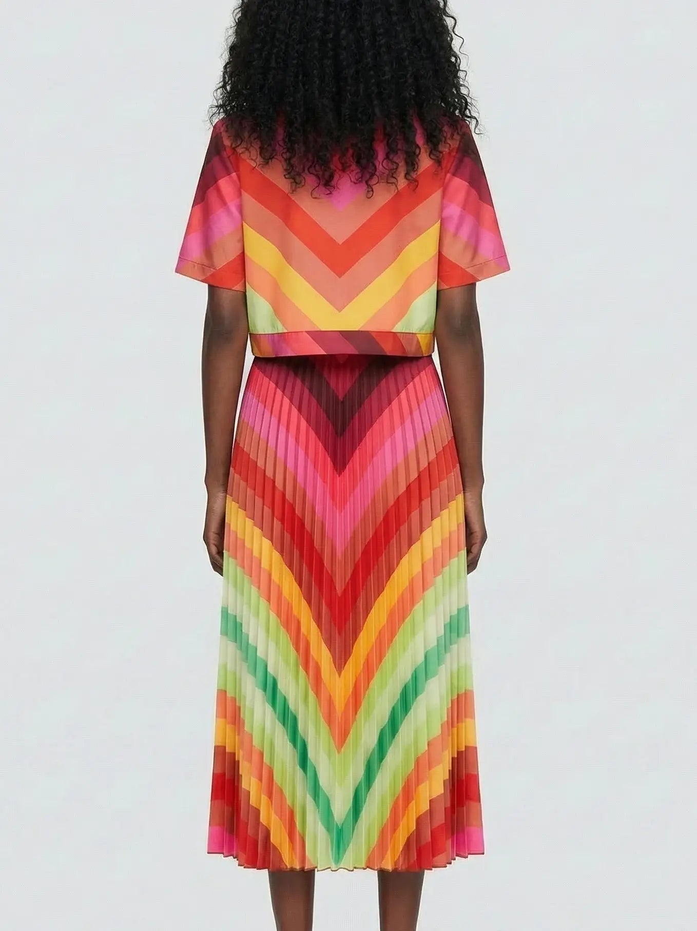 Multicolor Chevron Top & Pleated Skirt Set - Suits & Sets