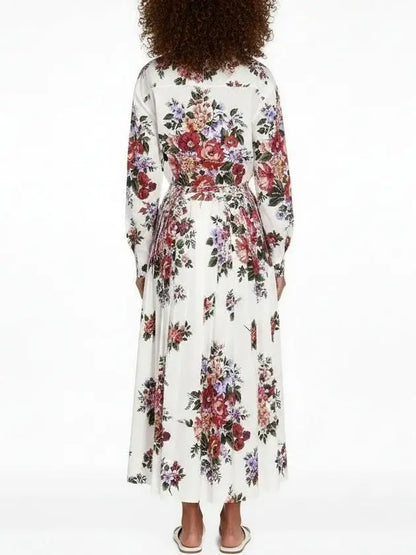 Multicolor Floral Cropped Shirt & Pleated Skirt Set - Suits & Sets