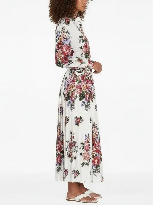 Multicolor Floral Cropped Shirt & Pleated Skirt Set - Suits & Sets