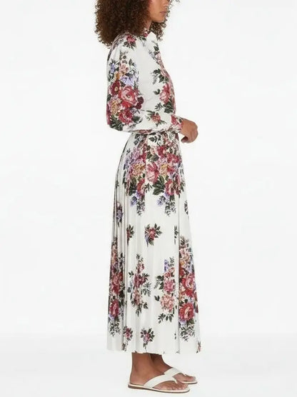 Multicolor Floral Cropped Shirt & Pleated Skirt Set - Suits & Sets