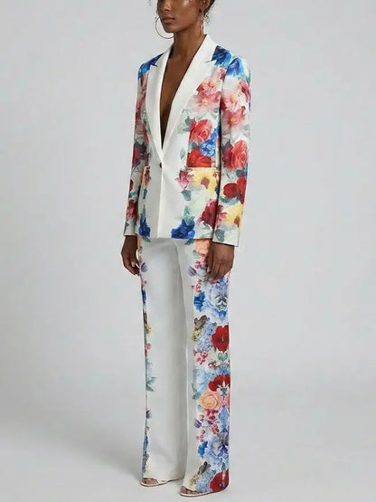 Multicolor Floral Print Blazer and Pants Set - Suits & Sets