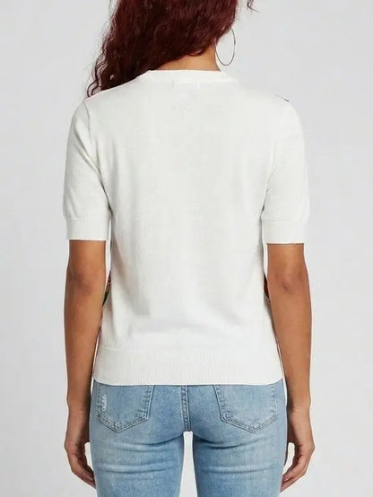 Multicolor Floral Silk Knit Top - Tops