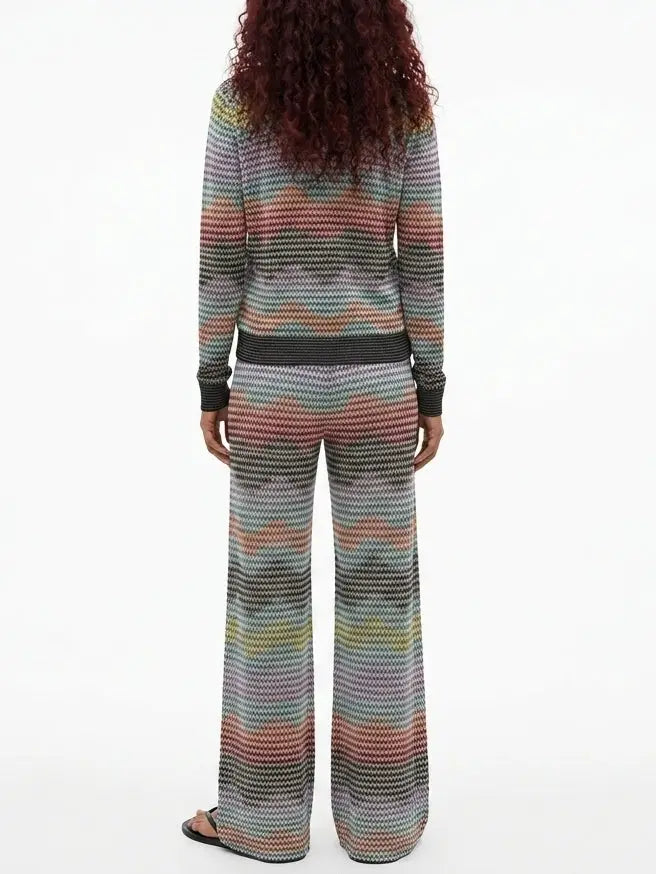 Multicolor Knit Cardigan and Wide Leg Pant Set - Suits & Sets