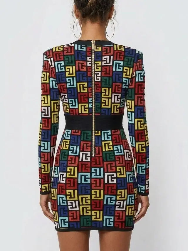 Multicolor Monogram Jacquard Knit Mini Dress - Dresses