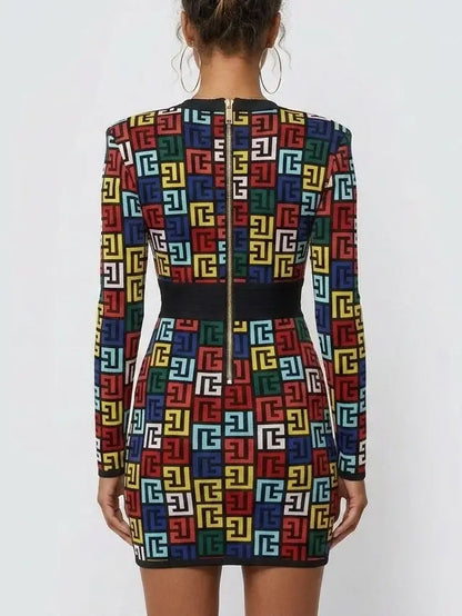 Multicolor Monogram Jacquard Knit Mini Dress - Dresses