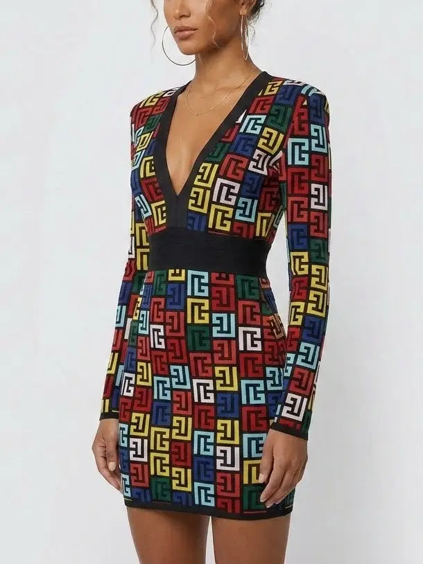 Multicolor Monogram Jacquard Knit Mini Dress - Dresses