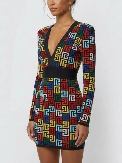 Multicolor Monogram Jacquard Knit Mini Dress - Dresses