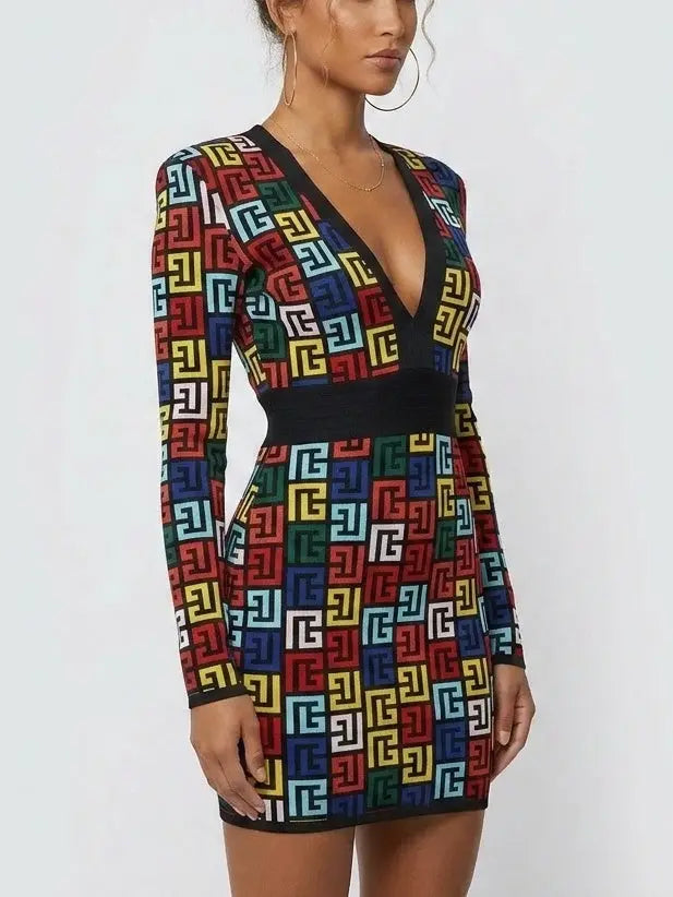 jacquard knit mini dress Multicolor Monogram Jacquard Knit Mini Dress