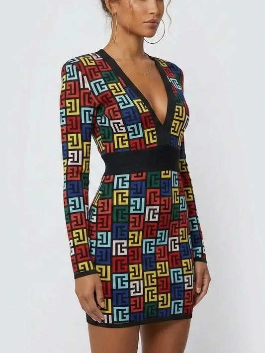 Multicolor Monogram Jacquard Knit Mini Dress - Dresses
