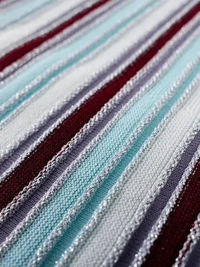 Multicolor Stripe Knit Maxi Dress with V Neck - Dresses