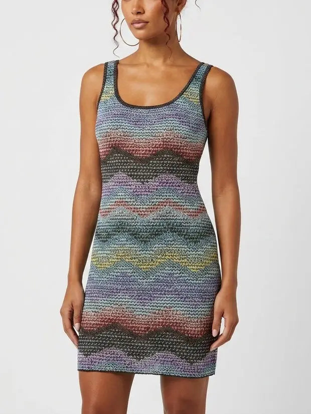 Multicolor Wave Knit Tank Mini Dress - Dresses