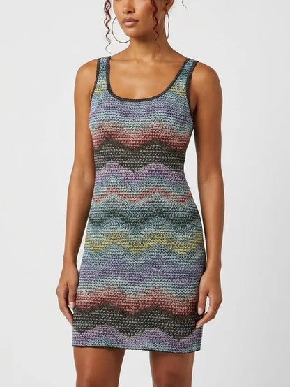 Multicolor Wave Knit Tank Mini Dress - Dresses