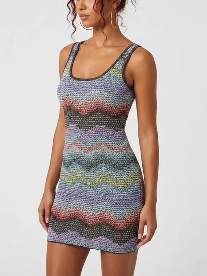 Multicolor Wave Knit Tank Mini Dress - Dresses