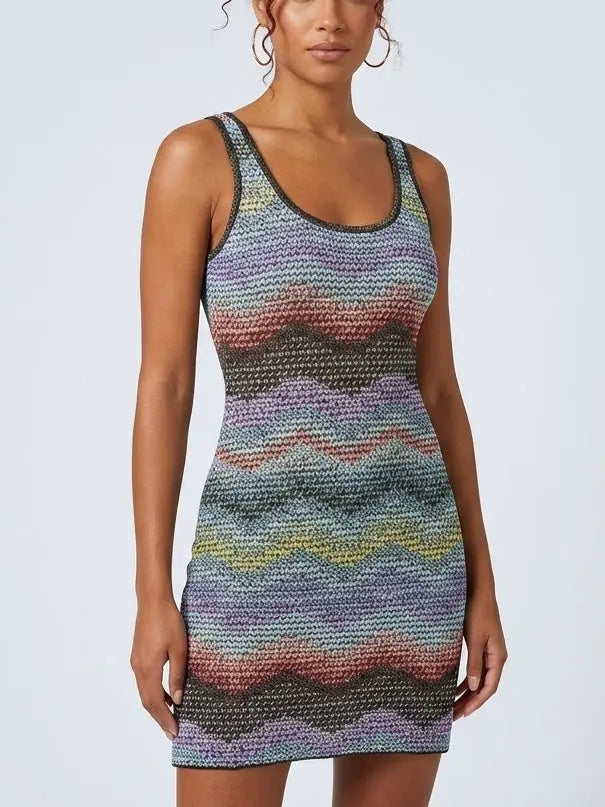 Multicolor Wave Knit Tank Mini Dress - Dresses