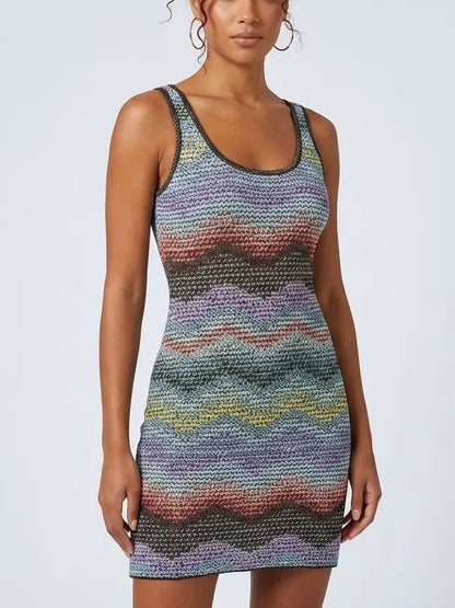 Multicolor Wave Knit Tank Mini Dress - Dresses