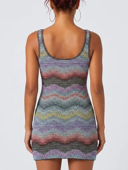 Multicolor Wave Knit Tank Mini Dress - Dresses