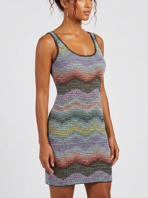 Multicolor Wave Knit Tank Mini Dress - Dresses