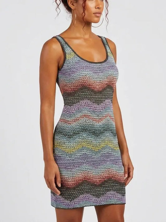 Multicolor Wave Knit Tank Mini Dress - Dresses