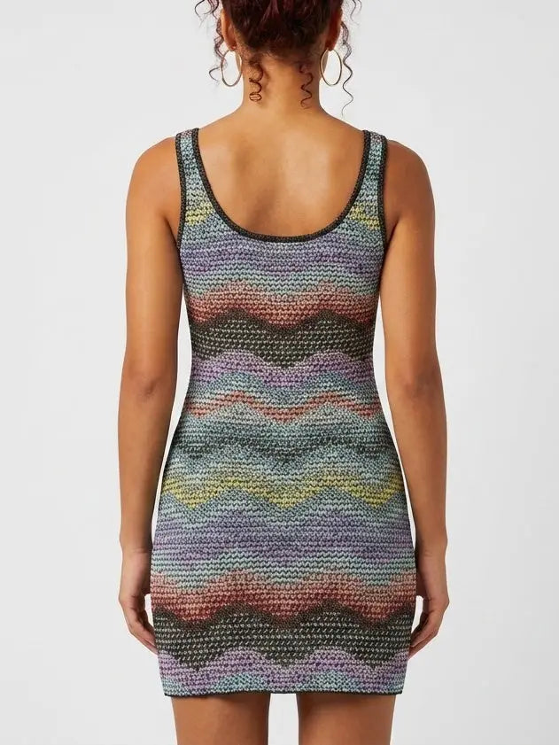 Multicolor Wave Knit Tank Mini Dress - Dresses