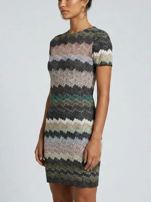 Flared Ribbed Knit Dress in White - Dresses