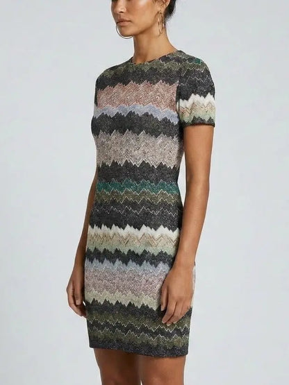 Flared Ribbed Knit Dress in White - Dresses