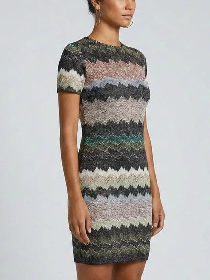 Flared Ribbed Knit Dress in White - Dresses