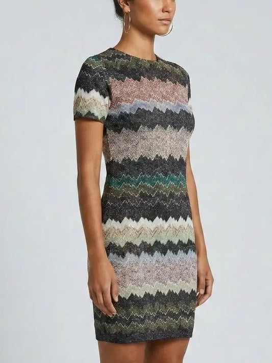 Flared Ribbed Knit Dress in White - Dresses
