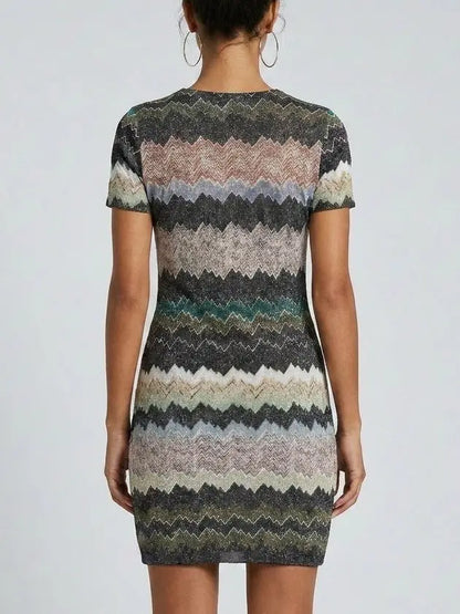 Flared Ribbed Knit Dress in White - Dresses