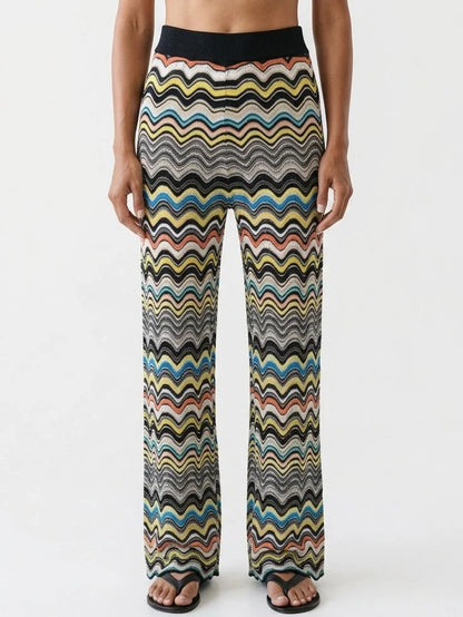 Multicolor Zigzag Knit Cardigan and Pants Set - Suits & Sets