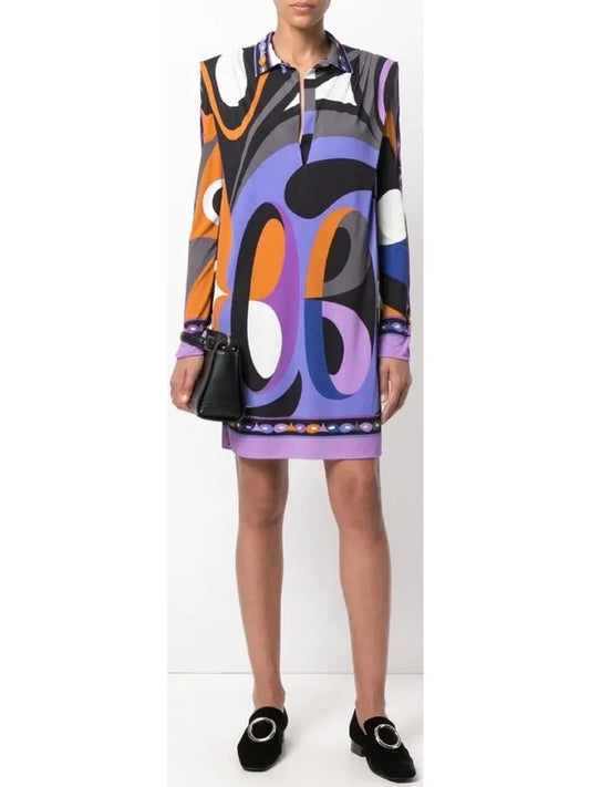 Multicolored Abstract Printed Jersey Mini Shirt Dress - Branna Couture