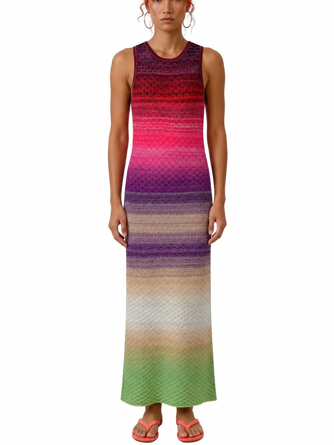 Multicolored Ombre Knit Sleeveless Maxi Dress - S - Dresses