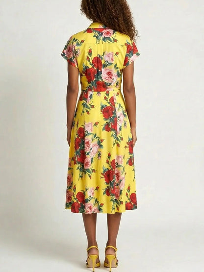 Multicolored Floral Print Top and Skirt Set in Yellow - Suits & Sets