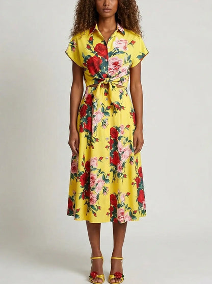 Multicolored Floral Print Top and Skirt Set in Yellow - Suits & Sets