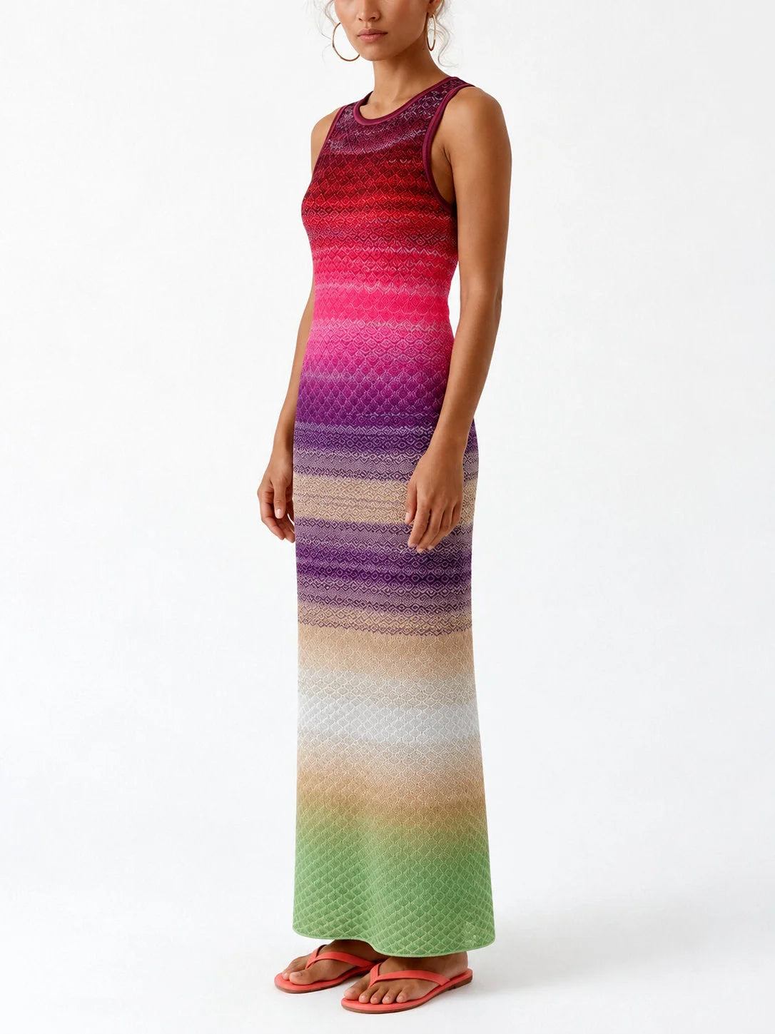 Multicolored Ombre Knit Sleeveless Maxi Dress - Dresses