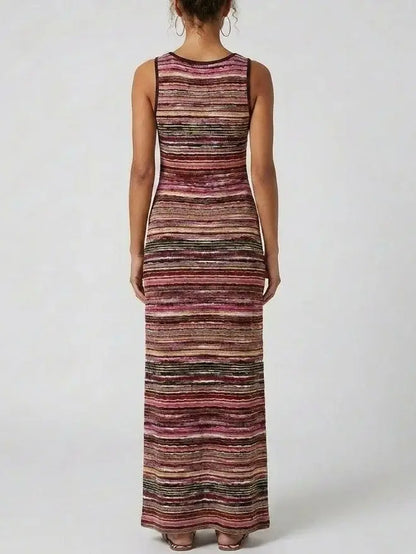 Multicolored Striped Stretch Knit Maxi Tank Dress - Dresses