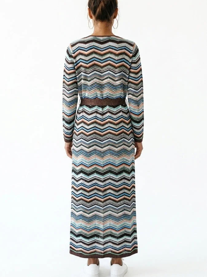 Stirrups Printed Long Belted Cardigan - Sweaters & Knitwear