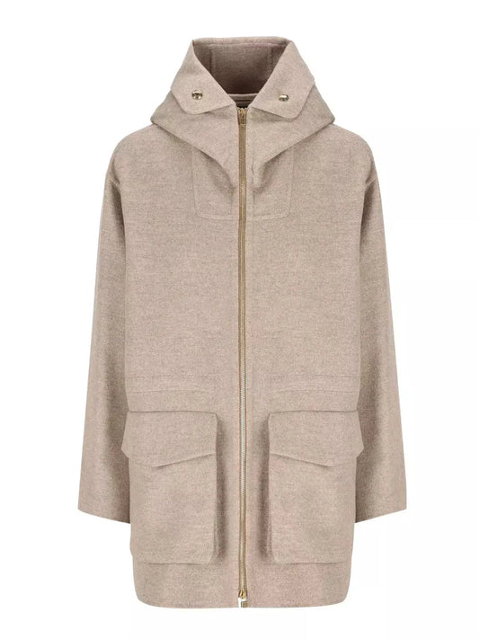 Natural Hooded Zipped Wool Jacket - Branna Couture