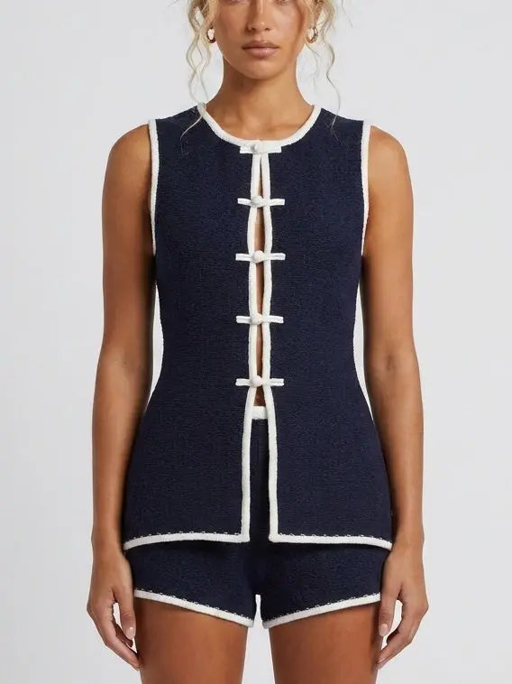 Navy Knit Vest Top and Shorts Set - Small - Suits & Sets