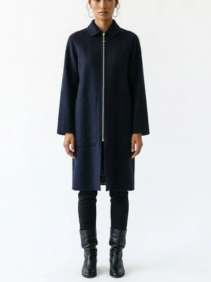 Navy Zip Front Cashmere Coat - Small - Coats