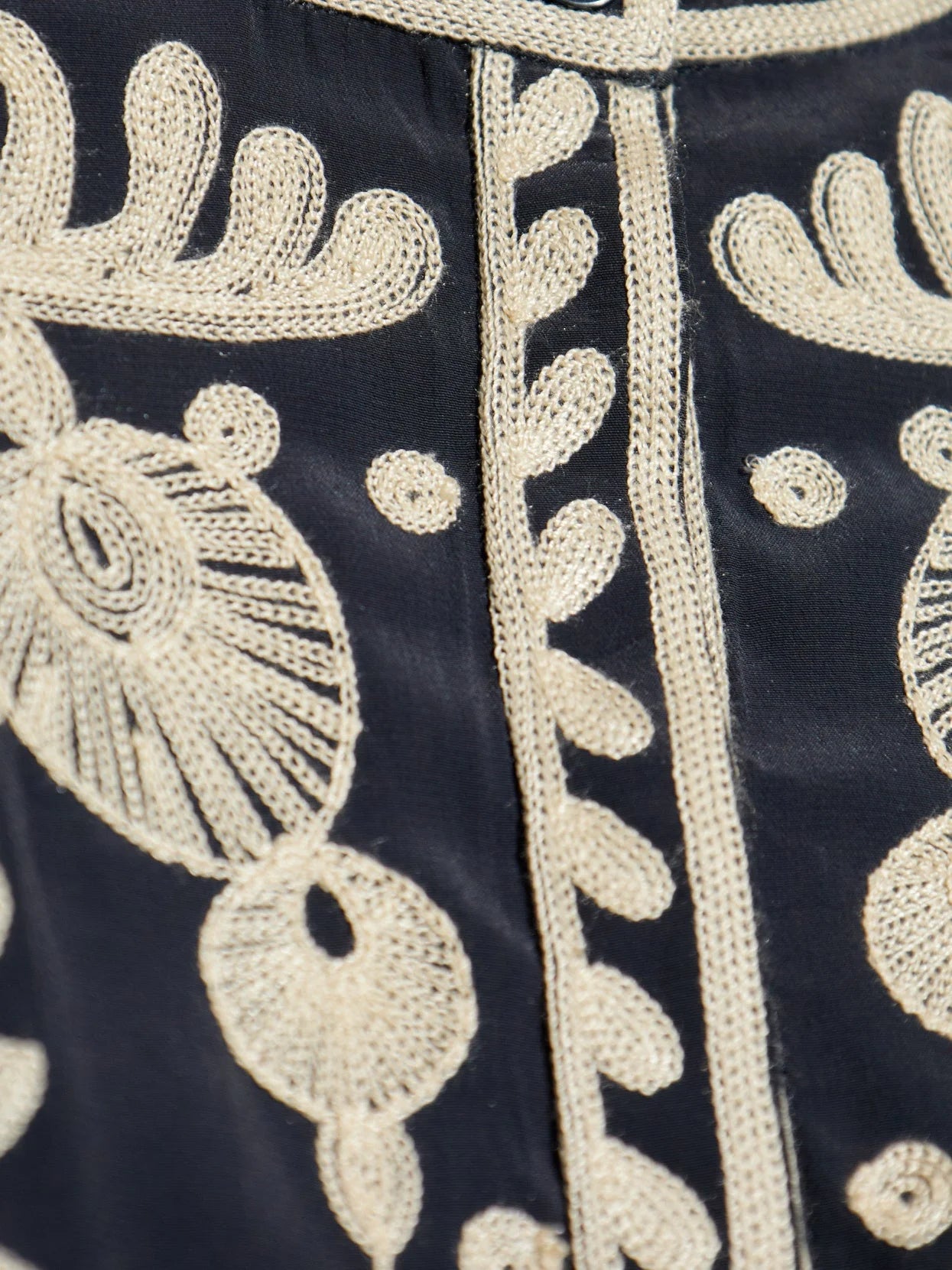 Navy Crepe Blouse with Contrast Embroidery - Tops