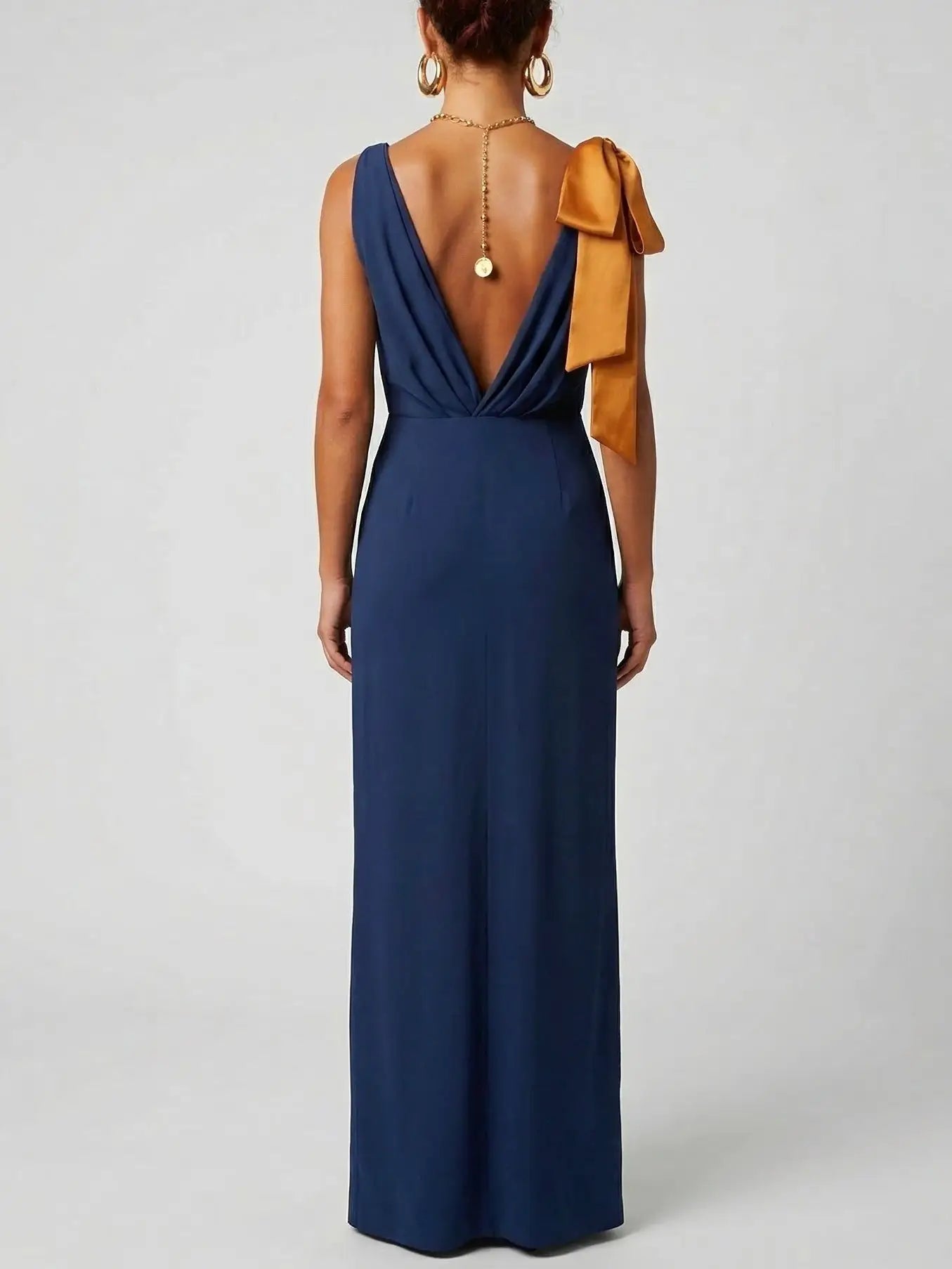 Navy Draped Maxi Dress with Contrast Bows - Dresses