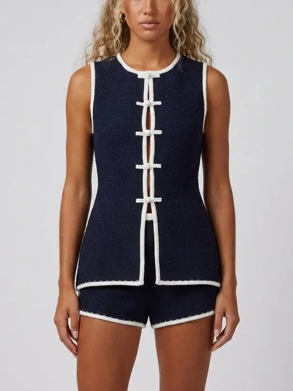 Navy Knit Vest Top and Shorts Set - Suits & Sets