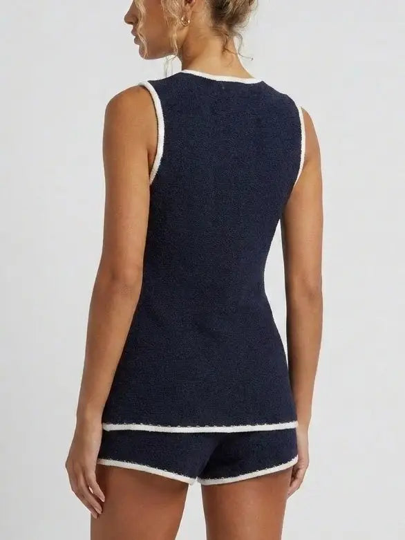 Navy Knit Vest Top and Shorts Set - Suits & Sets