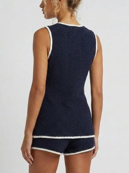 Navy Knit Vest Top and Shorts Set - Suits & Sets