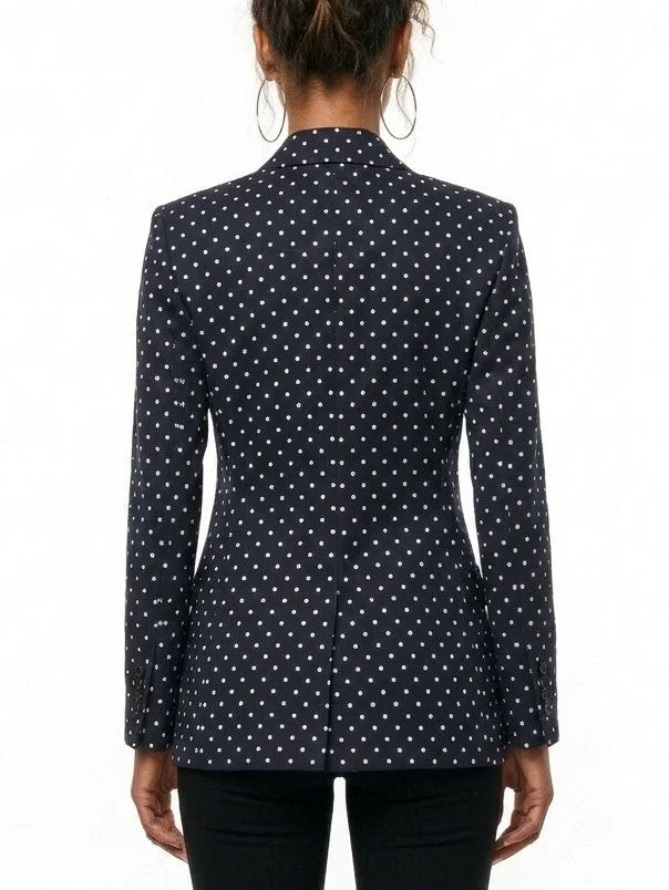 Navy Polka Dot Double Breasted Tailored Blazer - Jackets